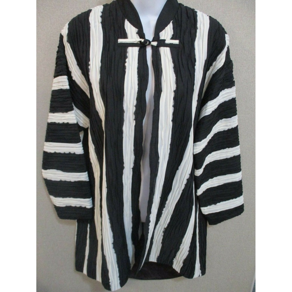 C'est Duo by Casablanca Dressy Crinkle Stripe Long Coat Size Small Lined 3/4 Slv